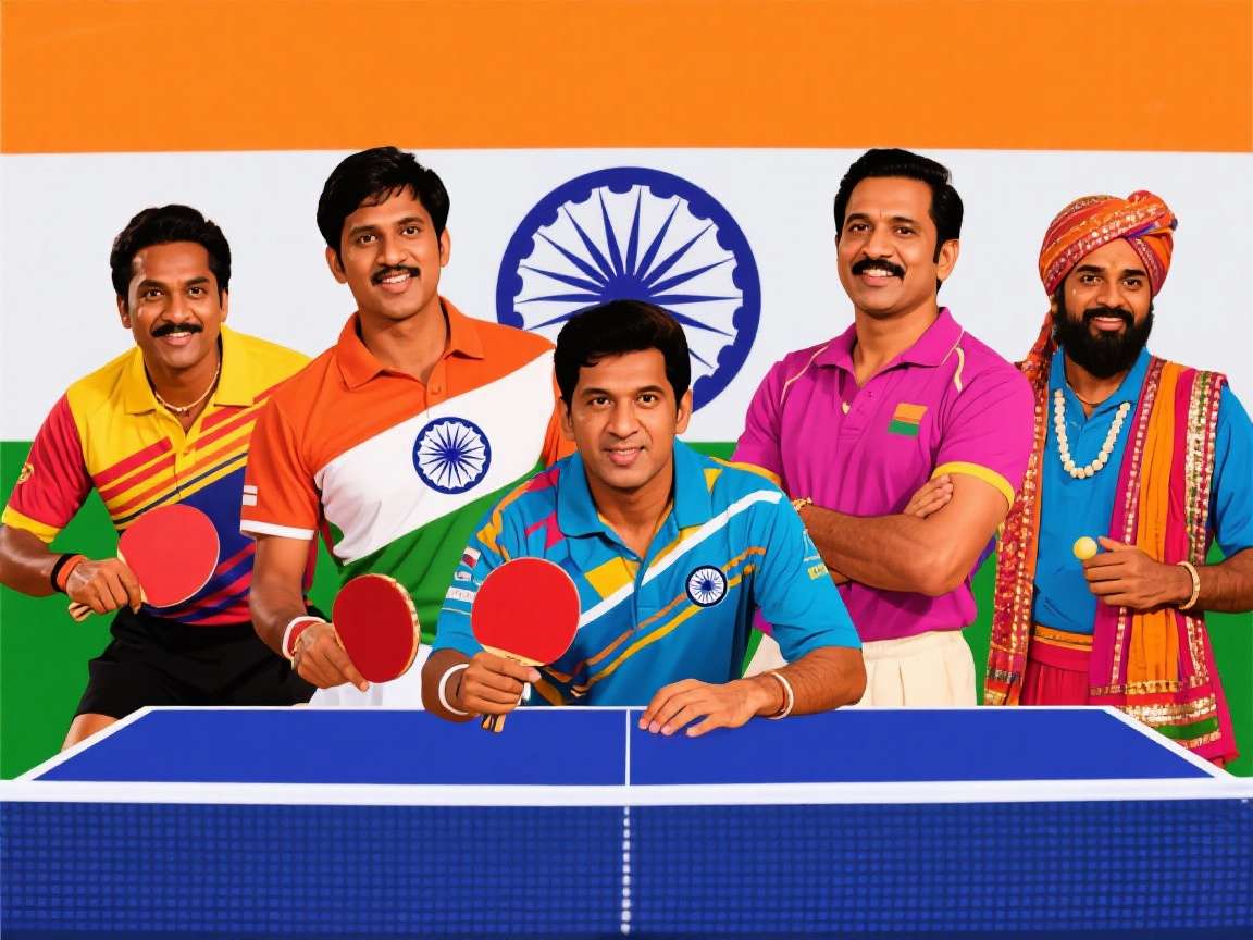 Indian Ping Pong Legends Characters Indian Ping Pong Legends characters showcasing various Indian traditional outfits and playing styles